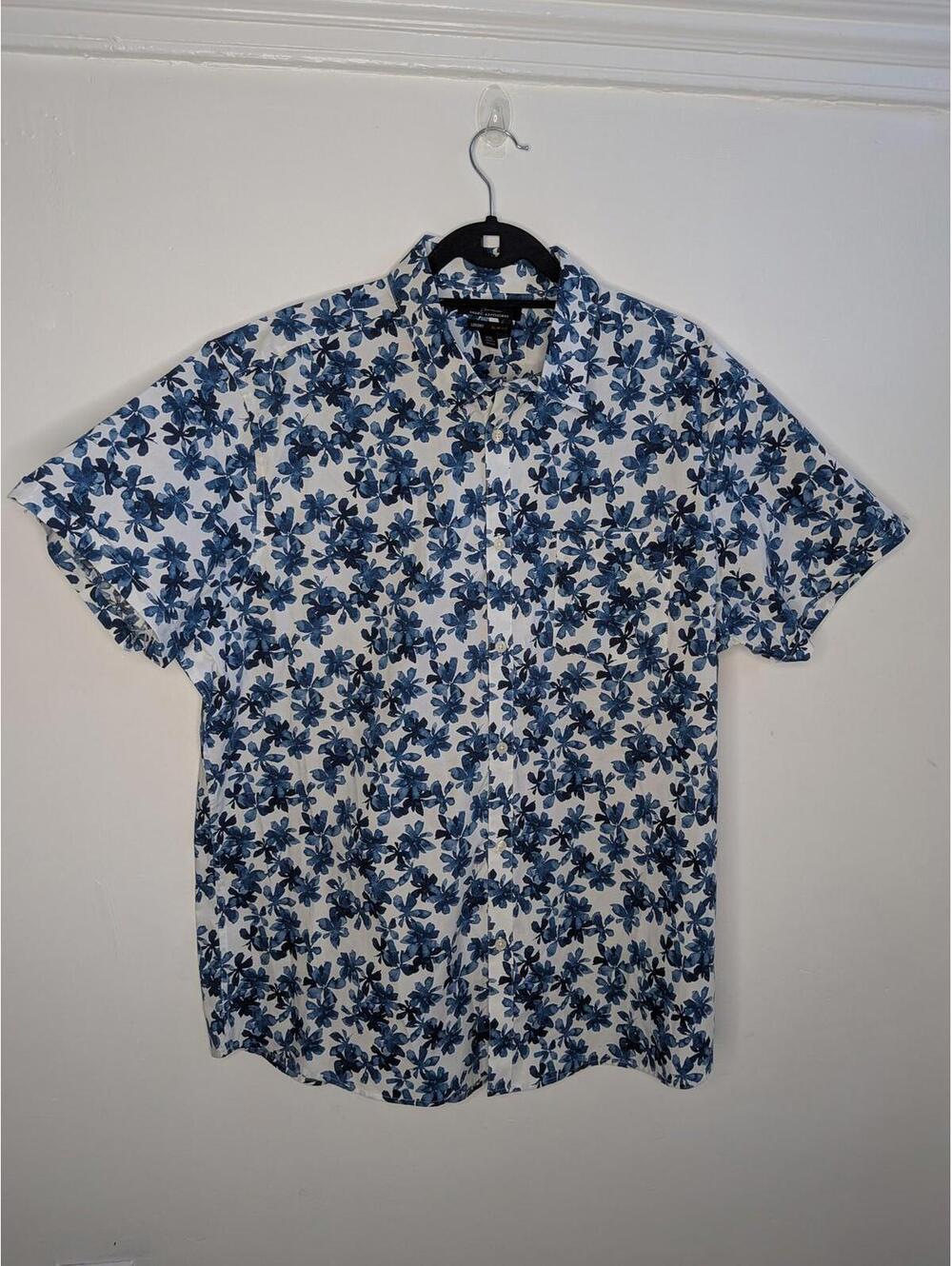 Marc Anthony Shirt Mens 2XL Blue Floral Slim Fit Button Front Pocket Casual